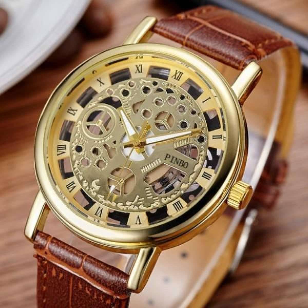 Brown Leather Skeleton Watche for Men | Leather Strap Skeleton Watch for Men | Best Skeleton Watch for Men and Boys