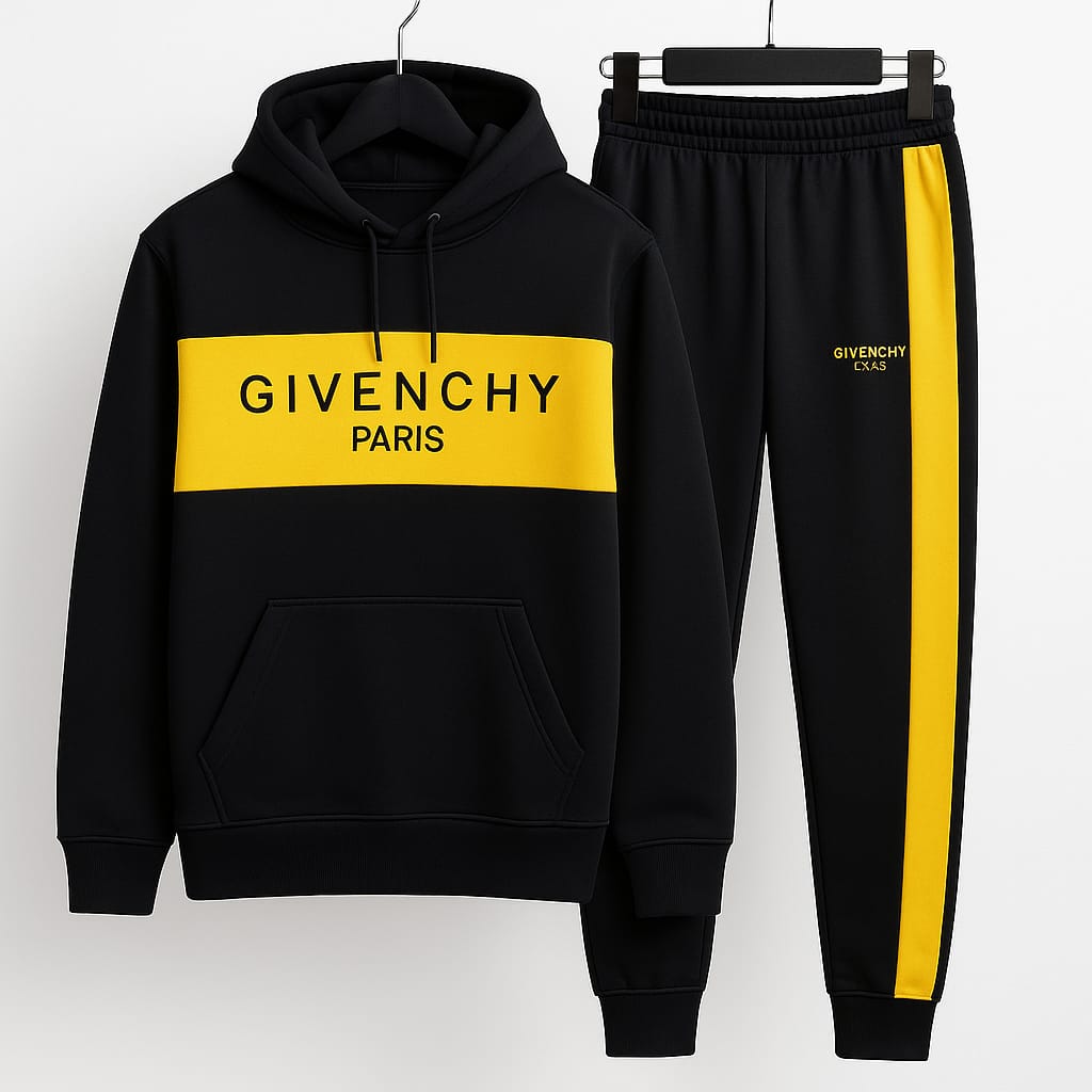 Winter Givenchy Paris Yellow & Black Premium Tracksuit – Stylish Casual Wear for Men