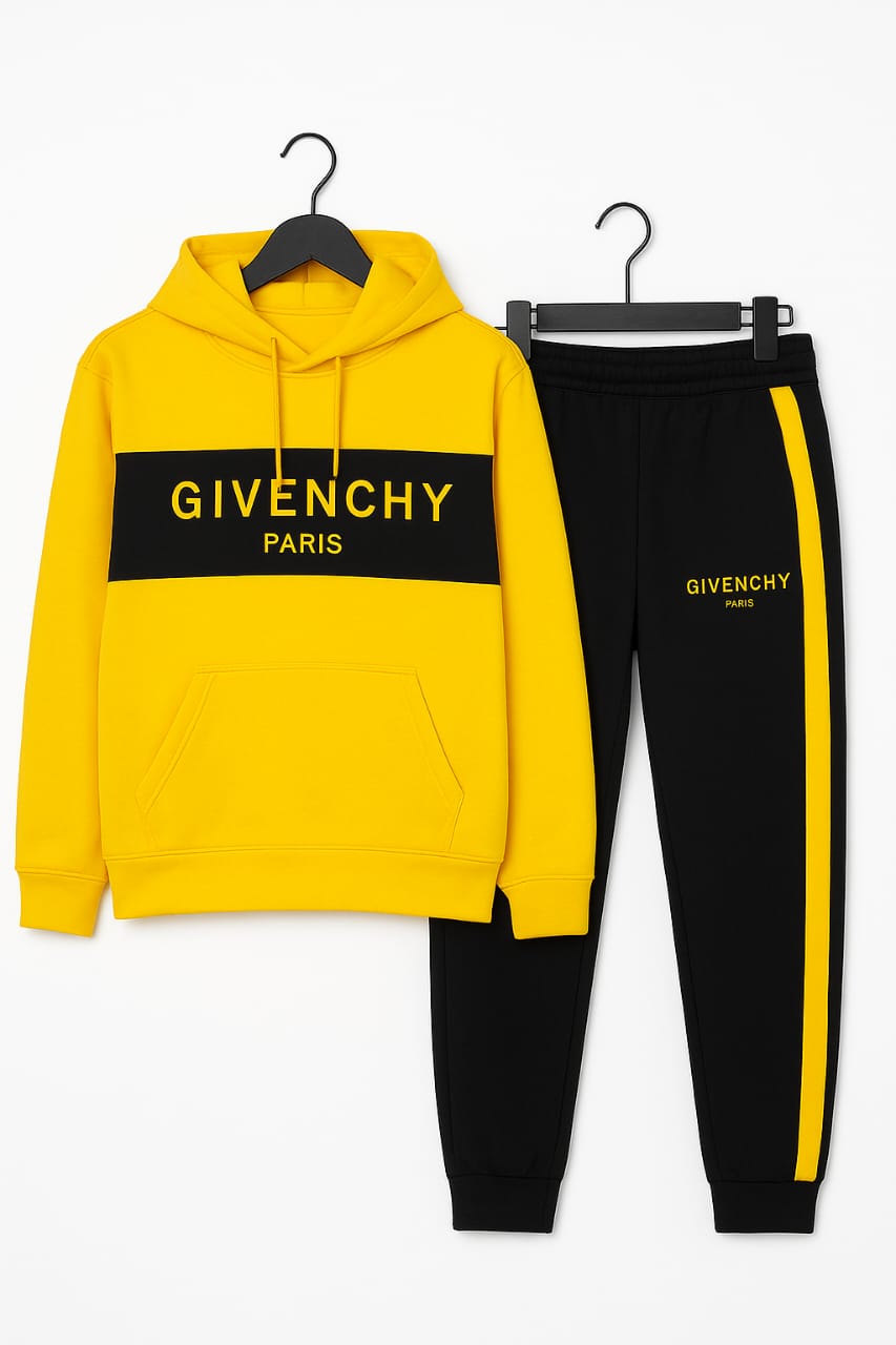 Winter Givenchy Paris Yellow & Black Premium Tracksuit – Stylish Casual Wear for Men