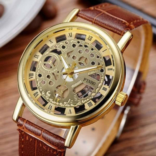 Brown Leather Skeleton Watche for Men | Leather Strap Skeleton Watch for Men | Best Skeleton Watch for Men and Boys